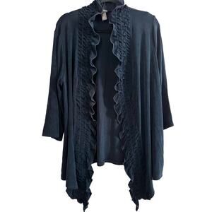 CHICO’S Travers Ruffle Trim Dark Navy Blue 3/4 Sleeve Cardigan Jacket Sz 3 (XL)